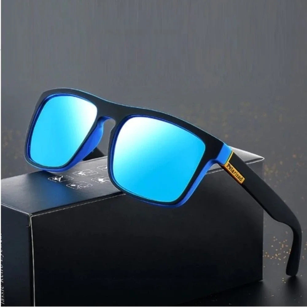 Polarized Sunglasses Men Blue Mirror Lens Black Blue Frame Sporty Style Athletic
